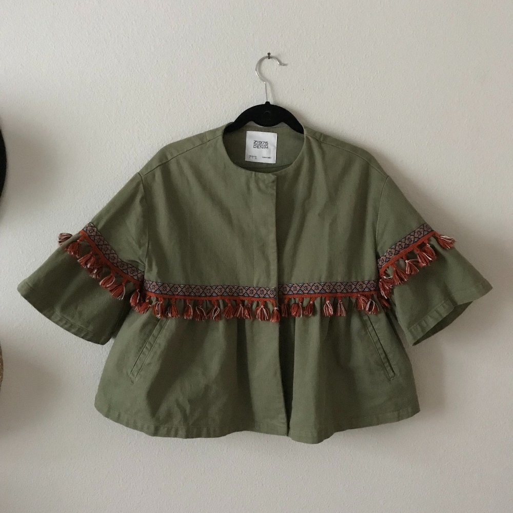 Zara Green Denim Jacket